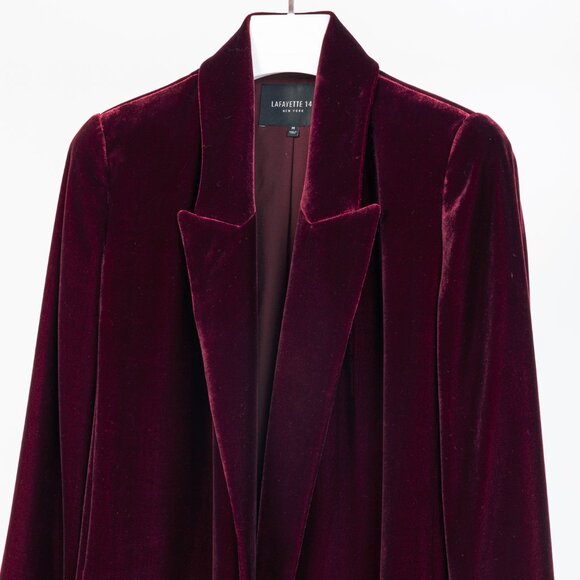 Lafayette 148 Valon Burgundy Velvet Open-Front Blazer - Picture 3 of 8